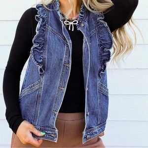 Listicle Denim Ruffle Trim Vest